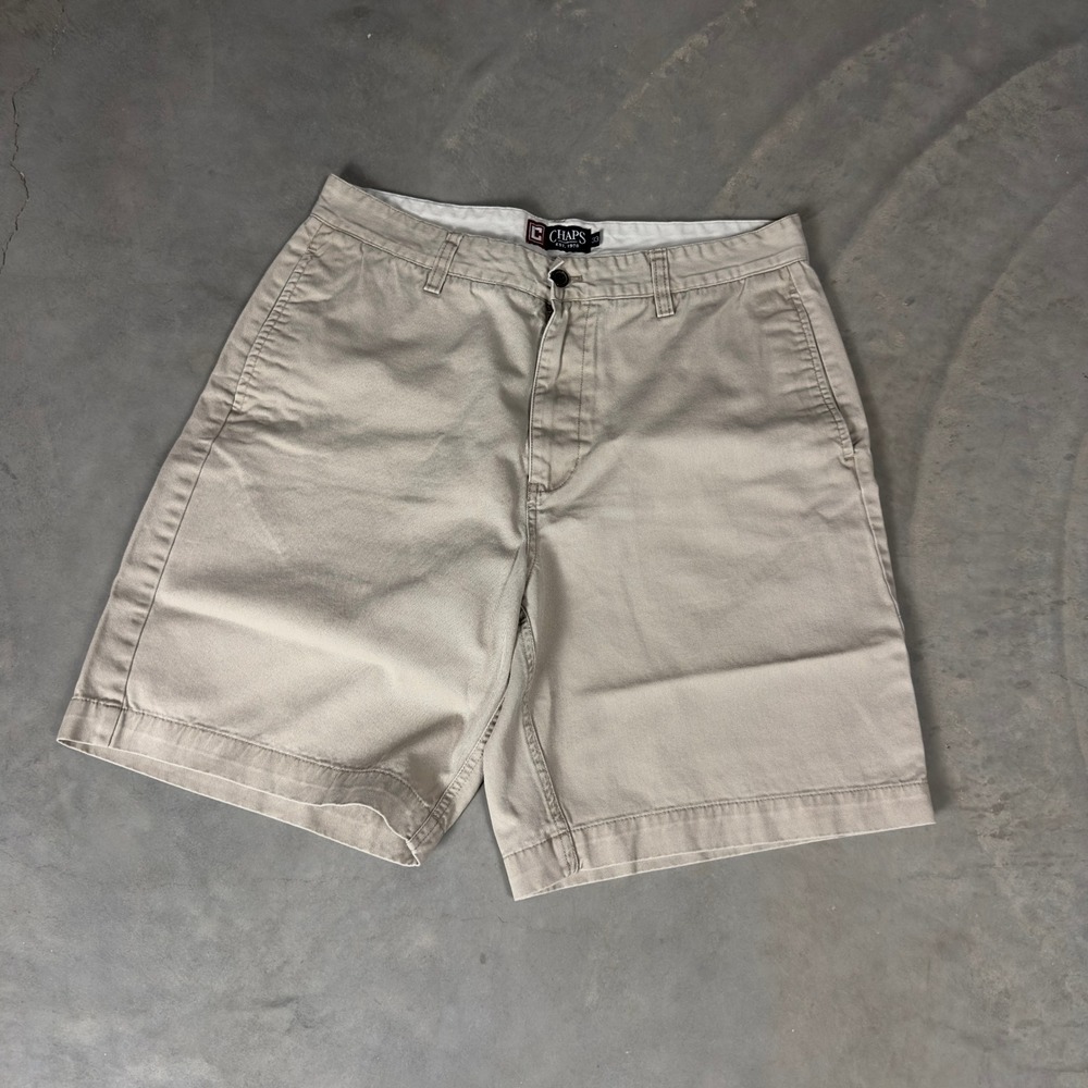 Chaps Chino Shorts Mens 33 Tan Baggy Khaki Cotton Twill Casual Summer Gorpcore